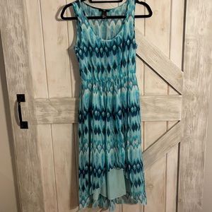 H&M blue patterned high low dress